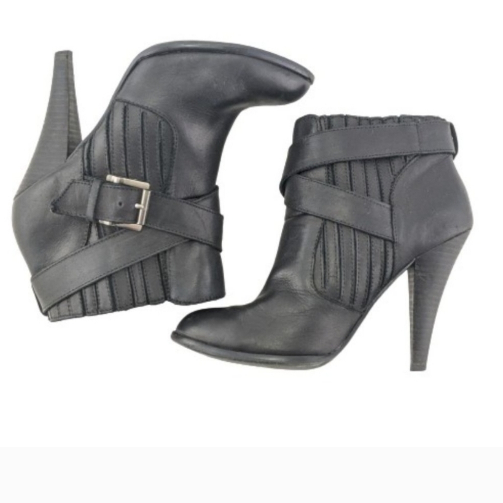 Aldo Black Ankle Booties High Almond Toe Buckle Size 40